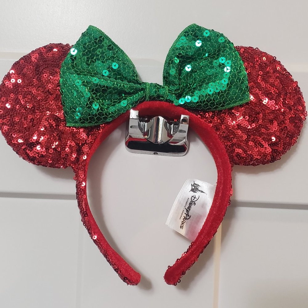 Disney Theme Parks Minnie Mouse Sequin Headband Red Green Mouse Ears